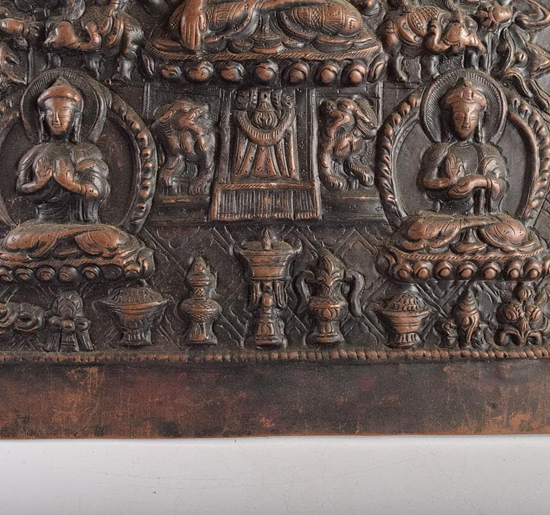 仏教美術　古銅　掛け仏　銅板レリーフ　額装　V　R4916