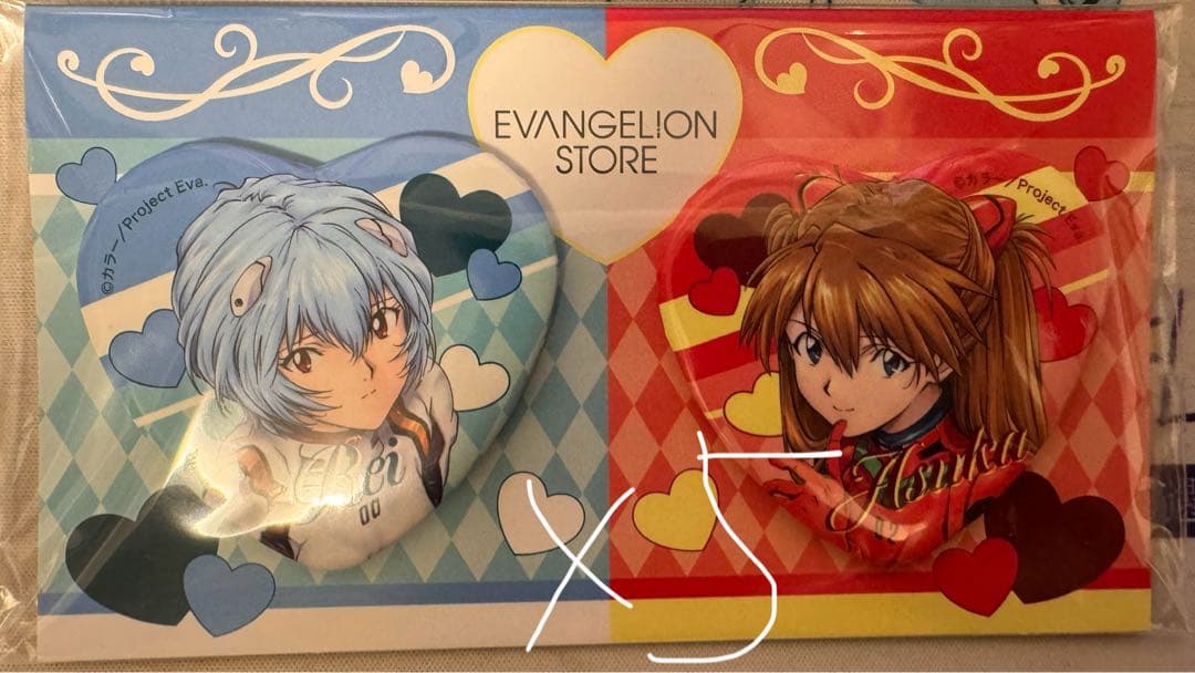 てィ。　新世紀エヴァンゲリオン　オリジナル　ハート形缶バッジセット 5点