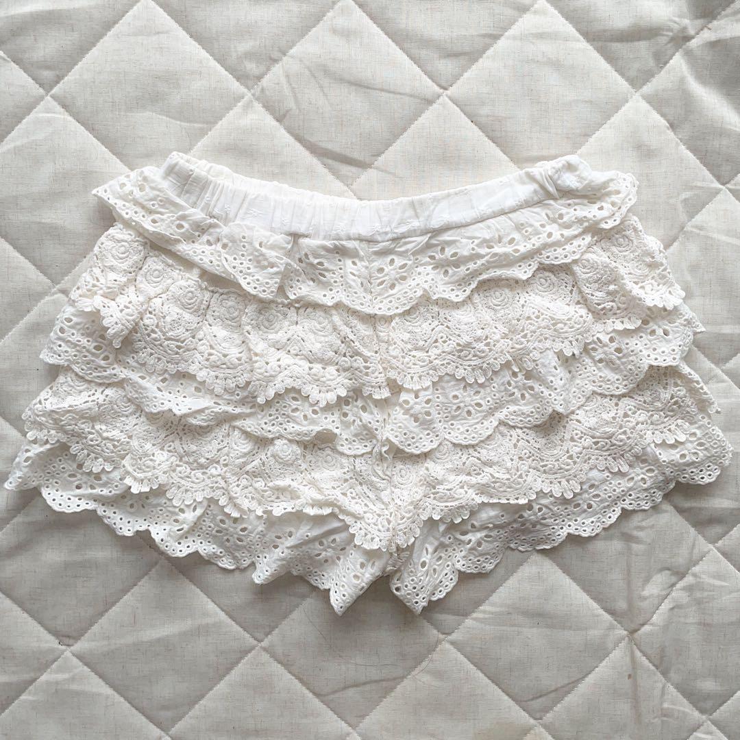 00s 希少 LIZLISA ティアードフリルレースホワイトスカパン 姫カジ