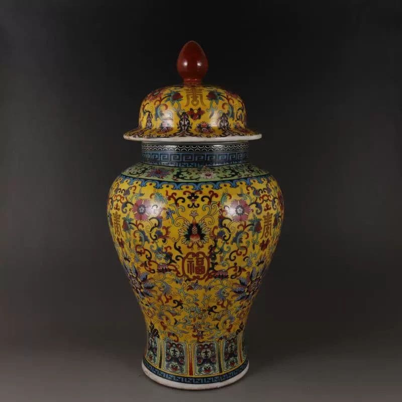 清乾隆琺瑯彩纏枝福寿紋将軍壺 景徳鎮 陶磁器 装飾品 現代工芸品 美術品置物