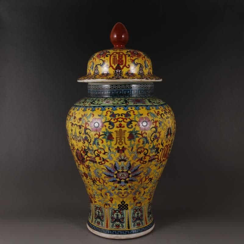 清乾隆琺瑯彩纏枝福寿紋将軍壺 景徳鎮 陶磁器 装飾品 現代工芸品 美術品置物