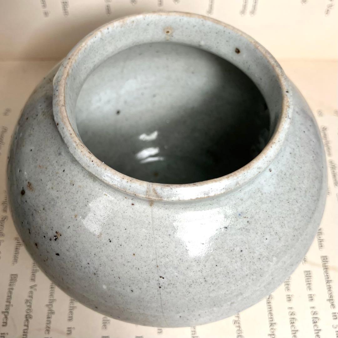 李朝 白磁 塩笥 壺 骨董 民藝 グレー
