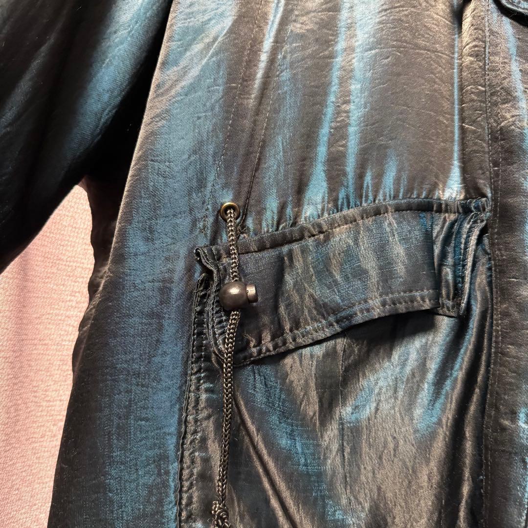 【美品】ユーロビンテージ タマムシ色 ギミック フード付きパデッドコート