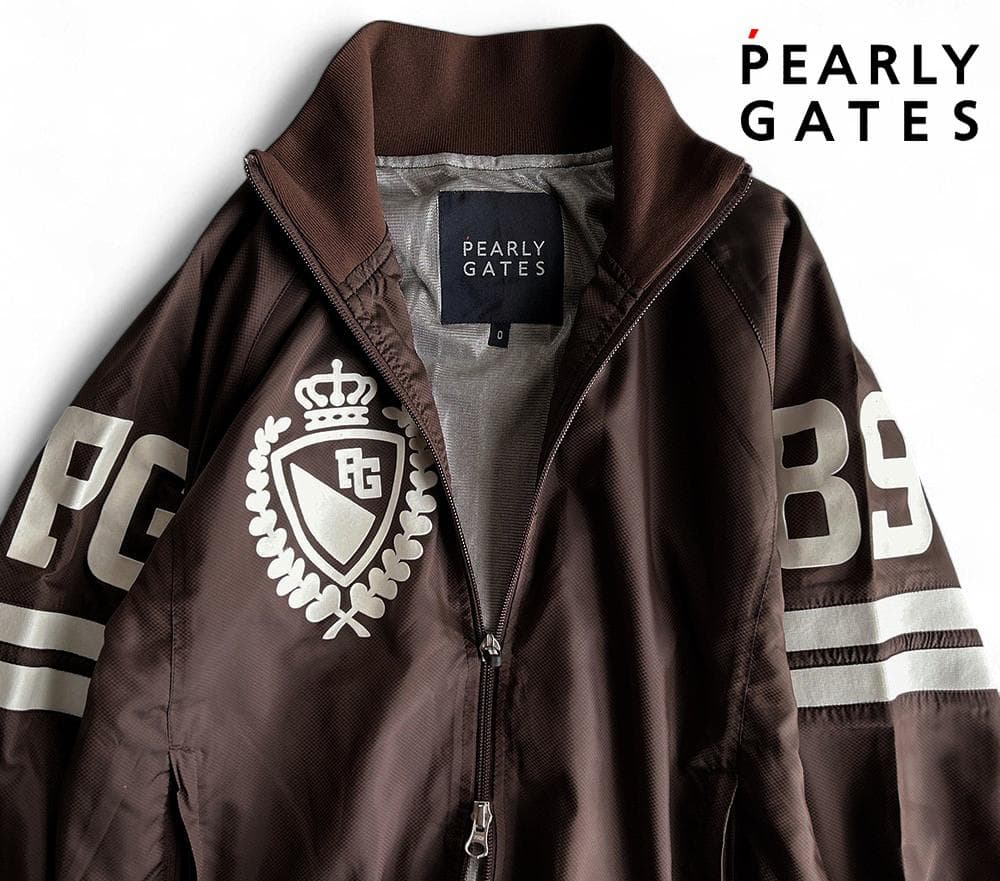 美品パーリーゲイツ 蓄熱フィルム裏地 ダブルジップスニードジャケット濃茶