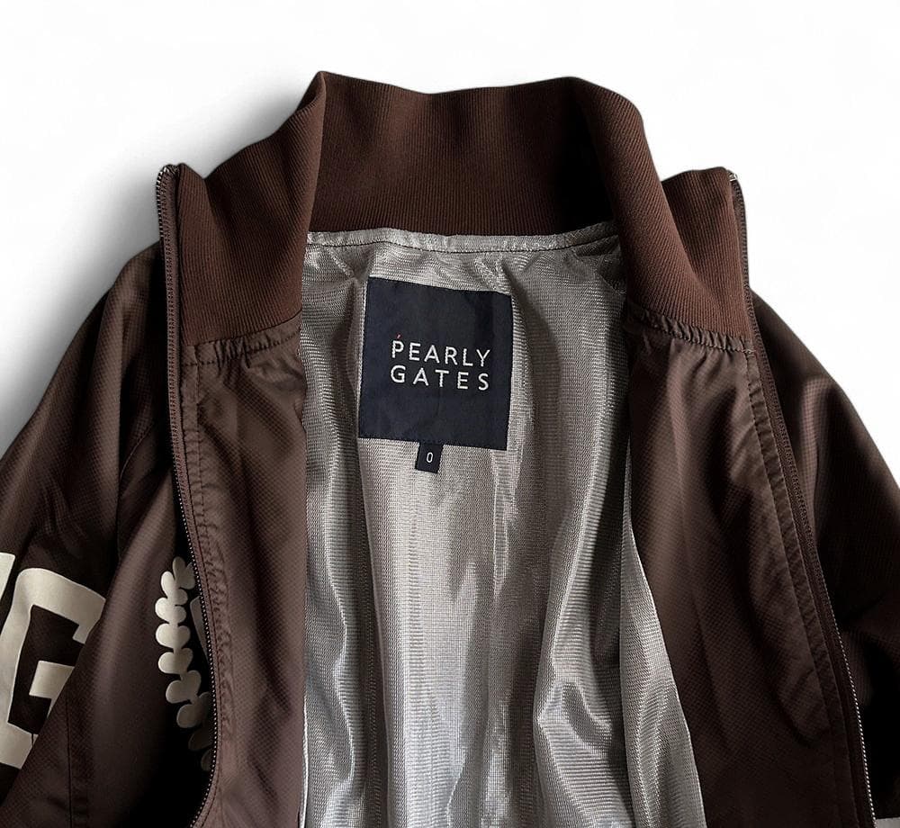 美品パーリーゲイツ 蓄熱フィルム裏地 ダブルジップスニードジャケット濃茶