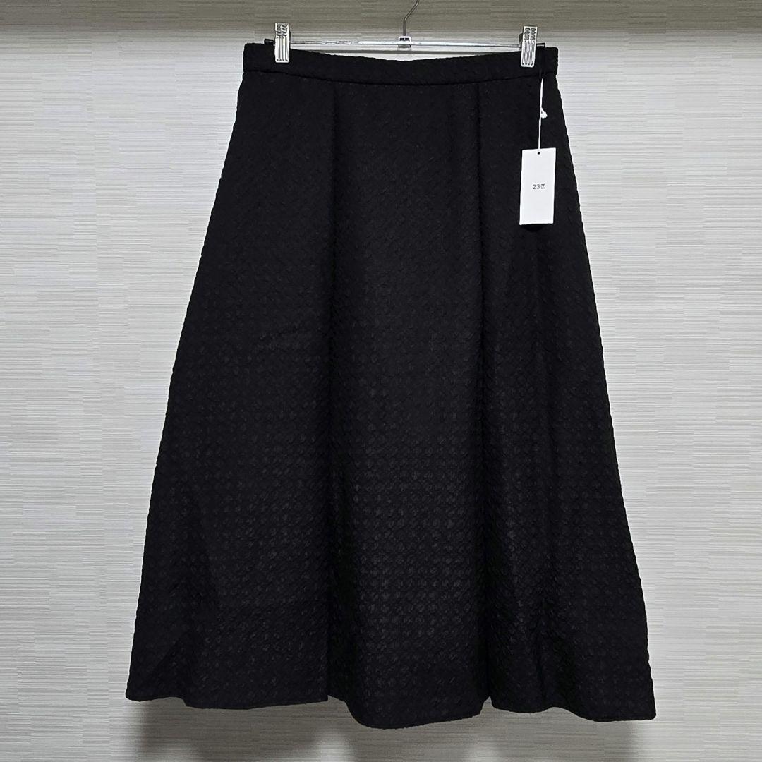 新品タグ付き【洗える】23区 プレザンスジャカードタックスカート 44 ブラック