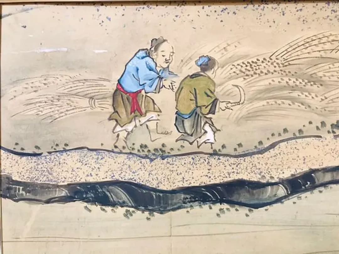 黒田稲皐『農耕図』日本画 和紙 まくり 原画 約10号 真作保証 1点物