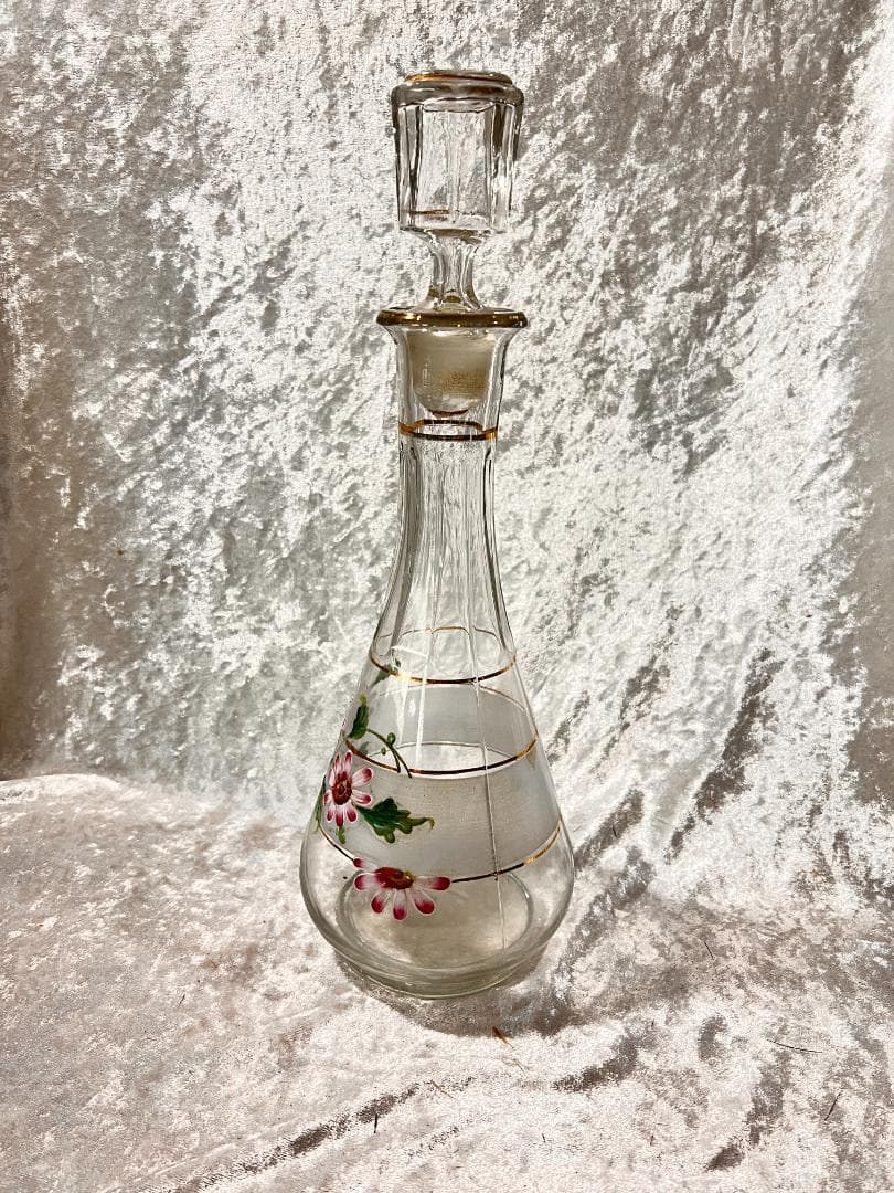 花柄ガラスデキャンタ 高さ約25cm