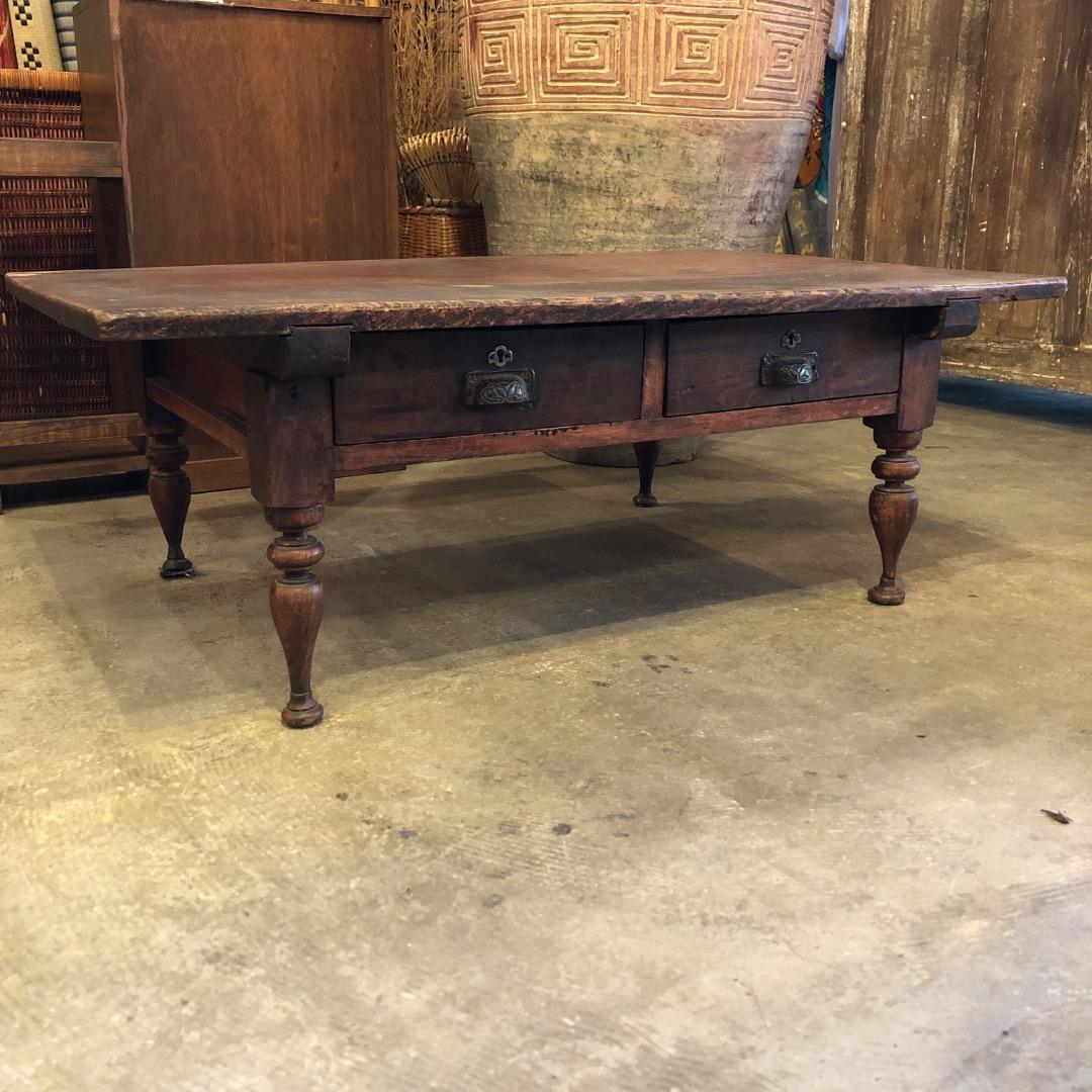 アンティーク　ろくろ脚　木製座卓 引き出し レトロ　アンティーク家具　木製家具