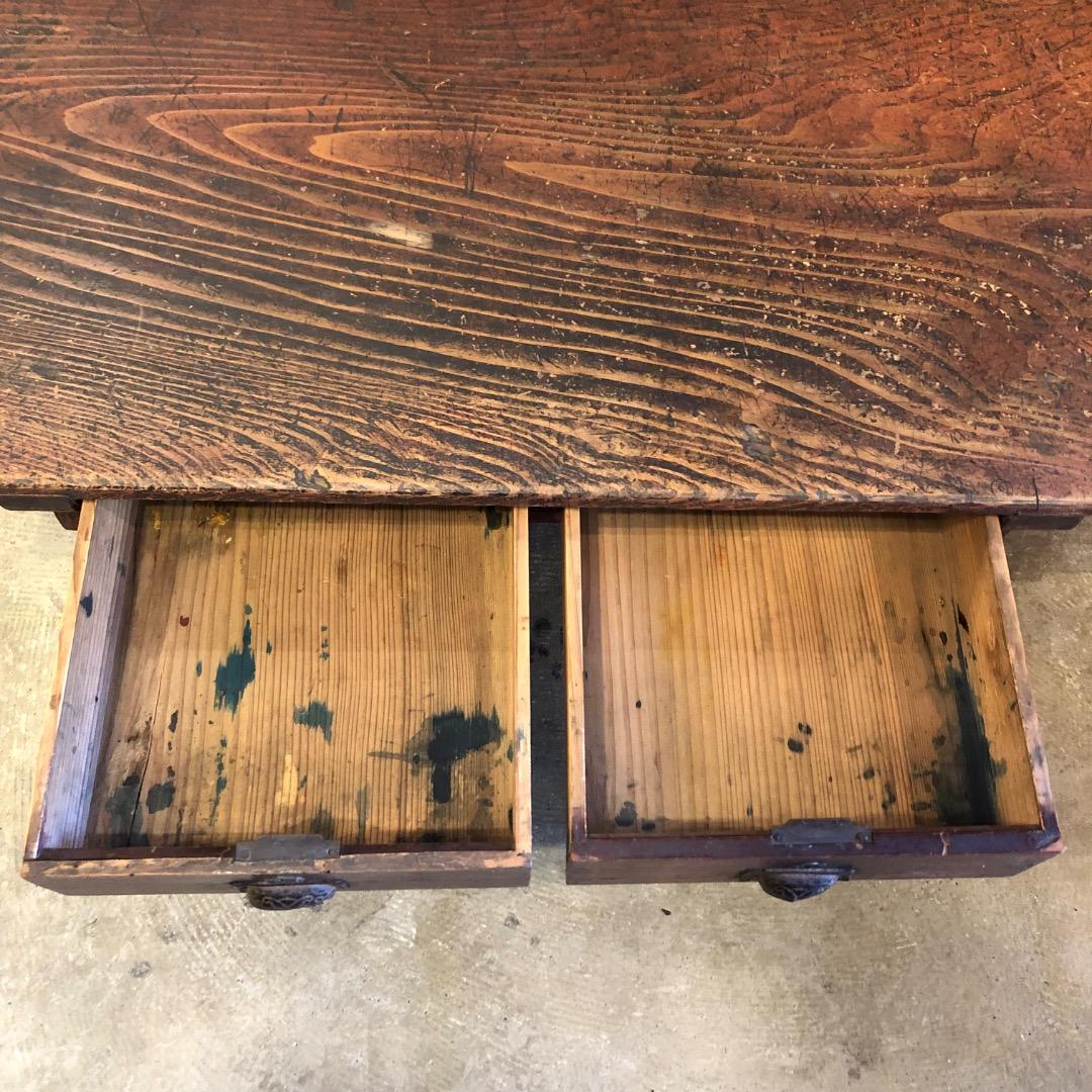 アンティーク　ろくろ脚　木製座卓 引き出し レトロ　アンティーク家具　木製家具