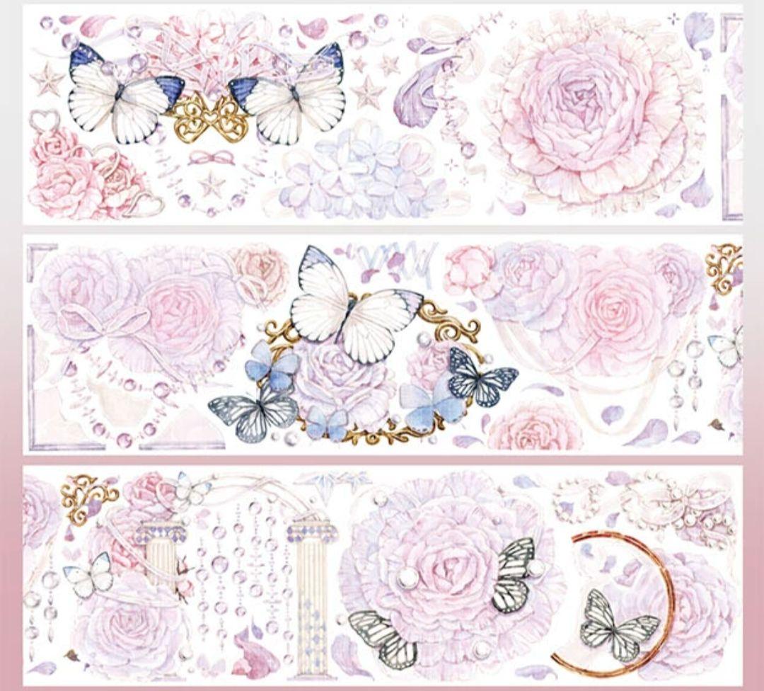 巻売 612★ 海外 マスキングテープ マステ PET 花 装飾 薔薇 贝壳光