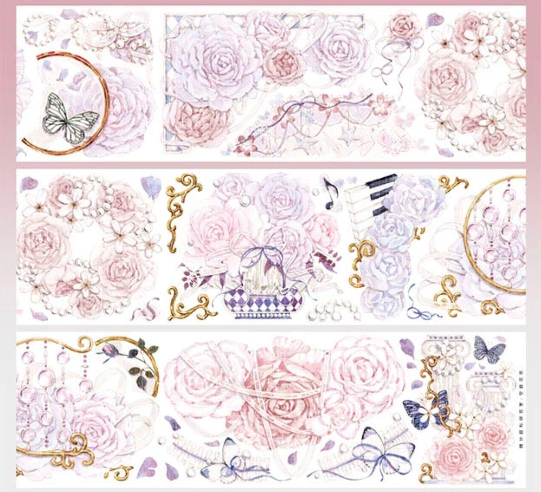 巻売 612★ 海外 マスキングテープ マステ PET 花 装飾 薔薇 贝壳光