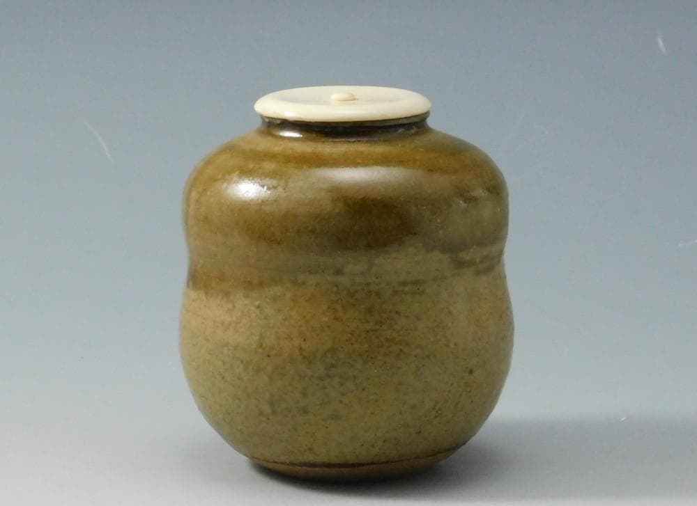 【鳳凰堂】廣前心斎 堀内宗心『志戸呂茶入 銘 福の神』茶道具 小林栖湖 真作保証