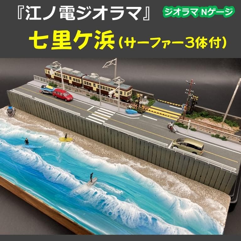 【江ノ電ジオラマ】七里ヶ浜（サーファー３体付き）Nゲージ　海レジン