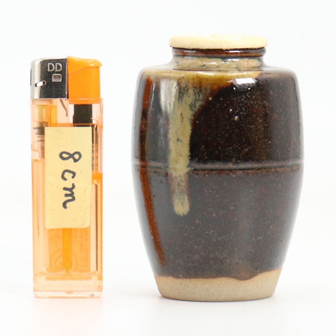 陽炎園 膳所焼 淡海ぜぜ 肩衝茶入 茶道具 仕覆付　V851　NT7