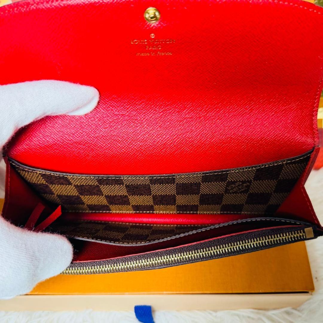 【セール中！】ルイヴィトン ダミエ ポルトフォイユエミリー ルージュ 長財布 赤