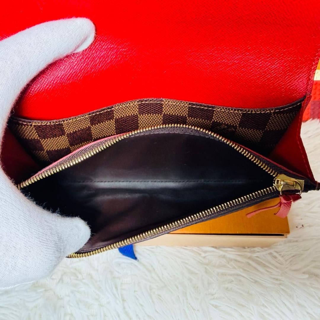 【セール中！】ルイヴィトン ダミエ ポルトフォイユエミリー ルージュ 長財布 赤