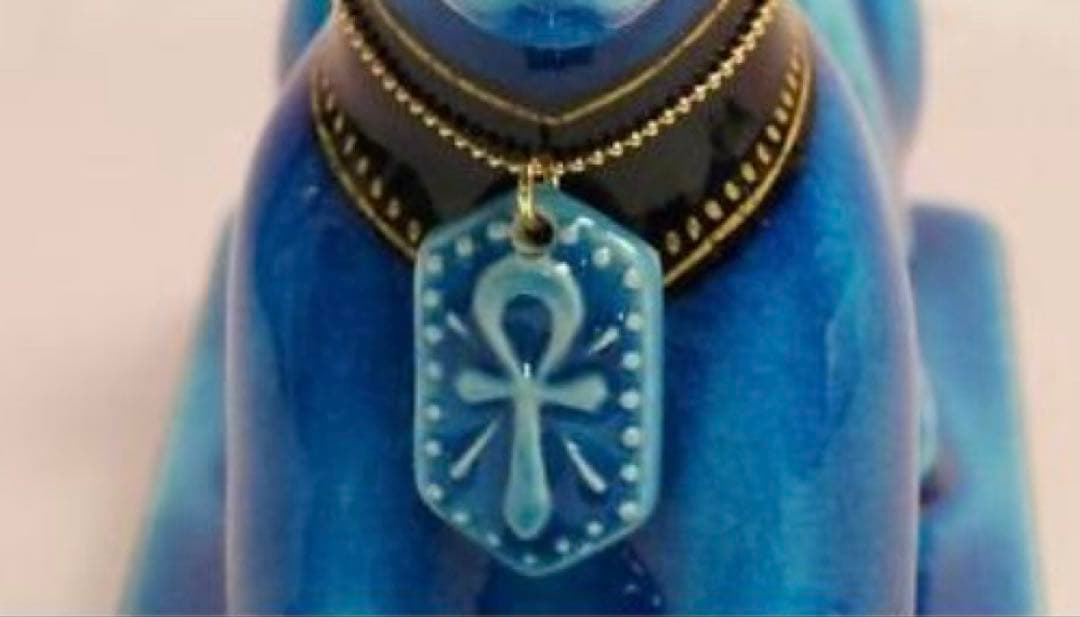 E329美濃焼　幸兵衛窯　青釉オーナメント　アヌビス　エジプト犬の神　アンク