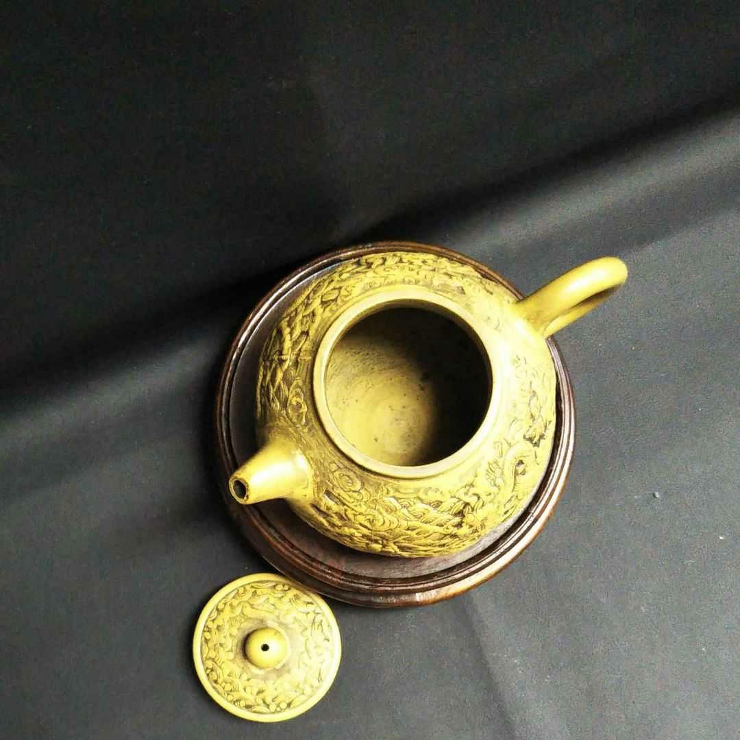 ※中国古美術/朱泥紫砂龍怒濤紋茶壺/大周陶藝工作室栄誉出品作品