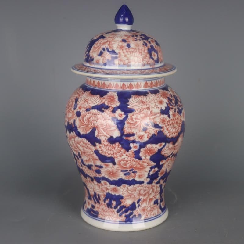 青釉裏紅万紋将軍壺 景徳鎮 陶磁器 装飾品 現代工芸品 美術品 置物