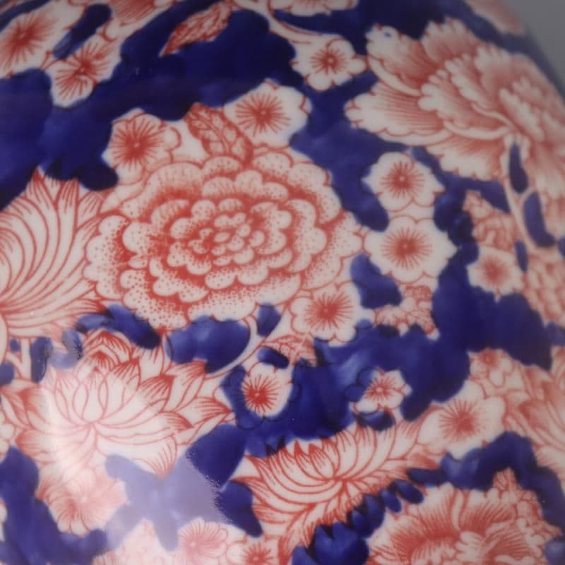 青釉裏紅万紋将軍壺 景徳鎮 陶磁器 装飾品 現代工芸品 美術品 置物