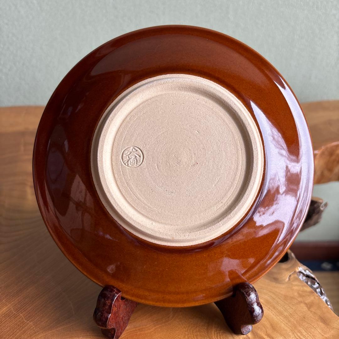 大樋焼 大樋長左衛門 年郎 「紅白 福寿」直径15.5cm 飴釉 共箱 銘々皿