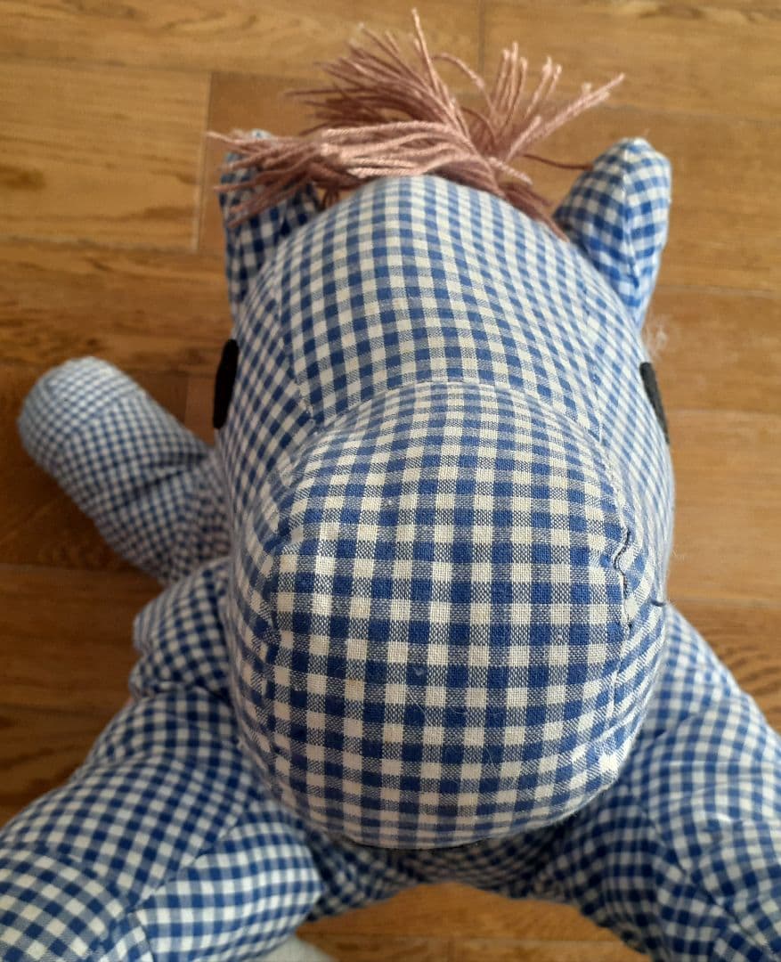 【激レア】マザーグースの森 馬 ぬいぐるみ 抱きぐるみ ブルー チェック柄