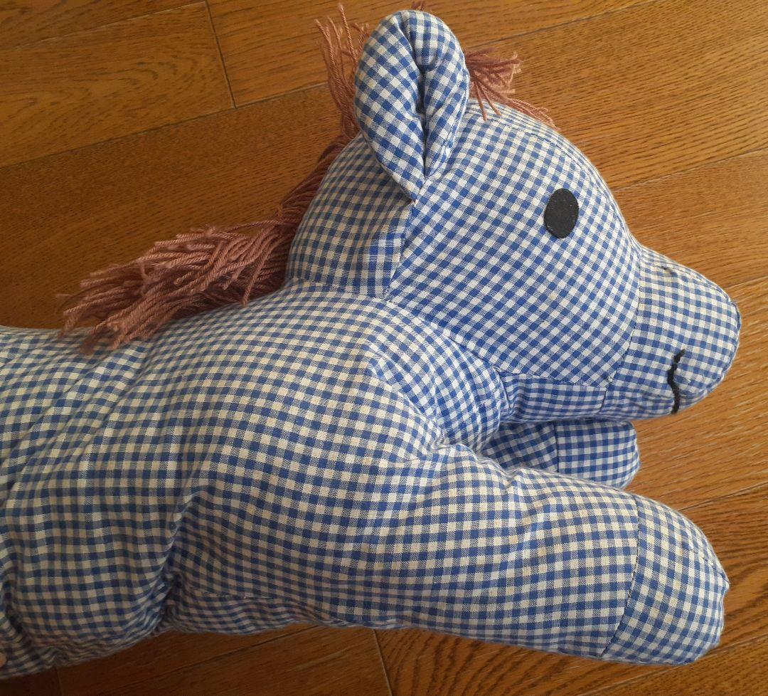 【激レア】マザーグースの森 馬 ぬいぐるみ 抱きぐるみ ブルー チェック柄