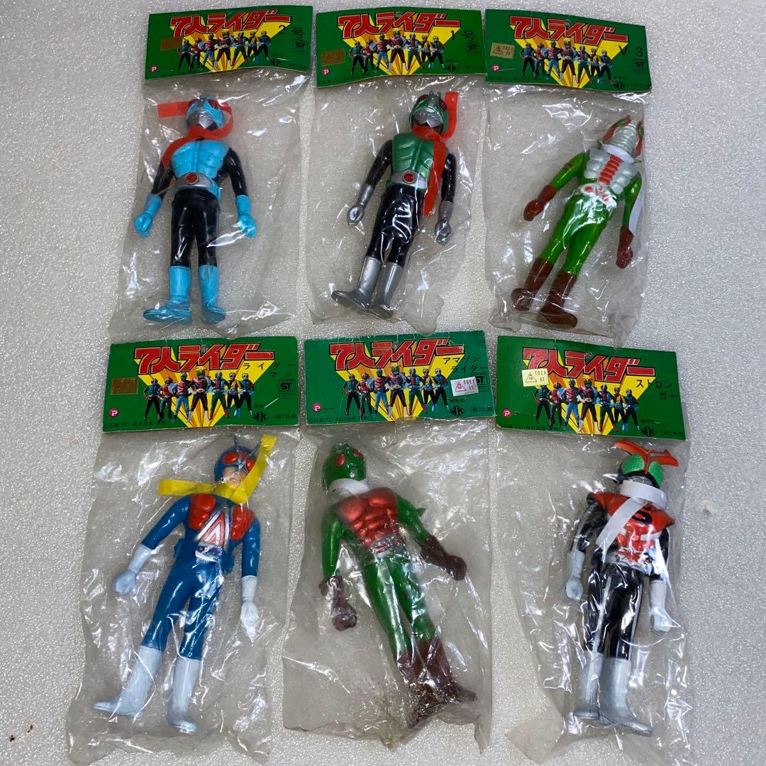 仮面ライダー　ソフビ　7人ライダー　ポピー　袋入り　　6種セット　当時物