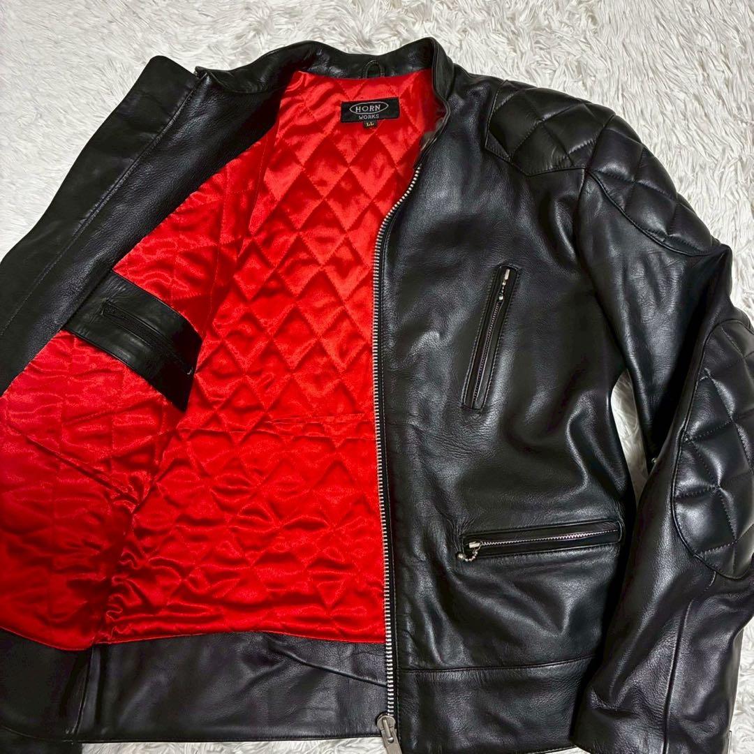 極美品/XL ホーンワークス　ライダースジャケット　カウレザー　キルティング　黒