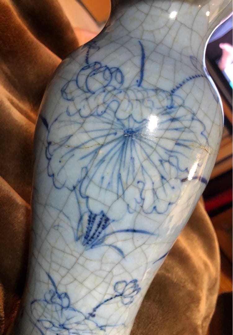 中国　骨董　清時代　仿哥窑 哥窯　青花　染め付け　花瓶