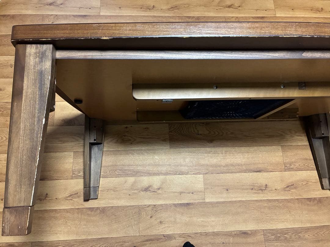 木製 長方形テーブルこたつ 装飾インレイ