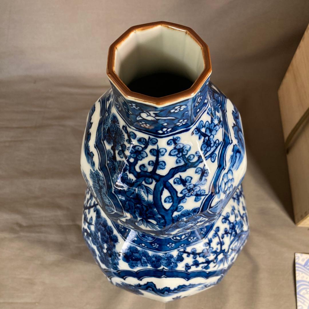 【源右衛門】古伊万里の伝統　名窯　舘林源右衛門作　祥瑞手松竹梅間取山水文　花瓶
