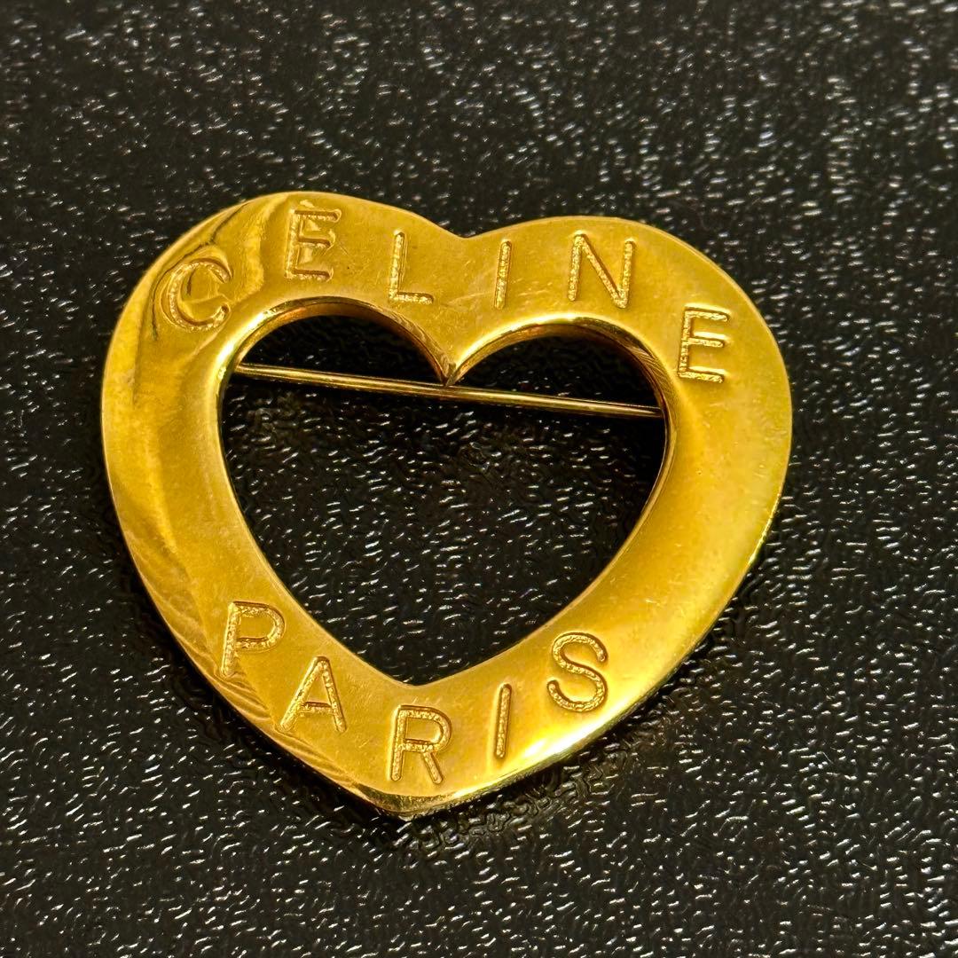 CELINE セリーヌ ヴィンテージ ハート ブローチ ゴールド