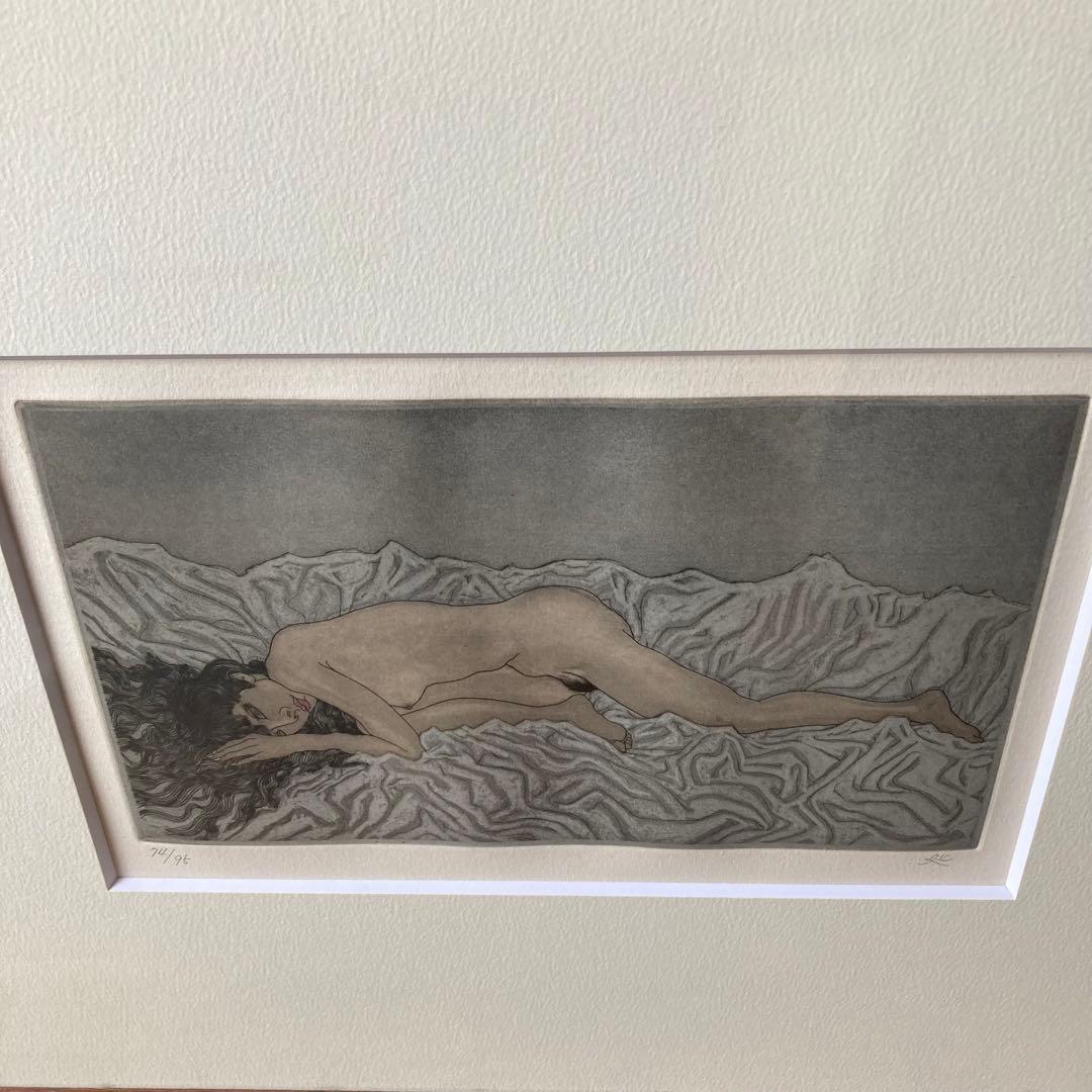 加山又造 銅版画 よこになる裸婦 No.74 エッチング