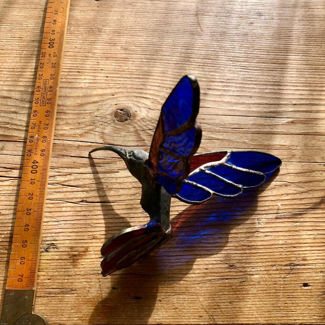 ヴィンテージ　ハチドリ　ハミングバード　アメリカ製　ステンドグラス　モビール　青
