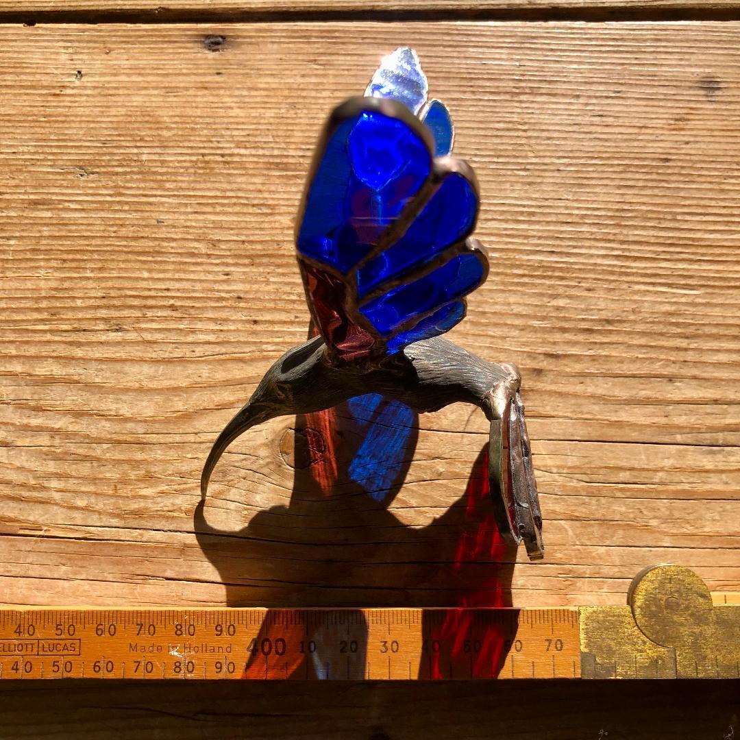 ヴィンテージ　ハチドリ　ハミングバード　アメリカ製　ステンドグラス　モビール　青