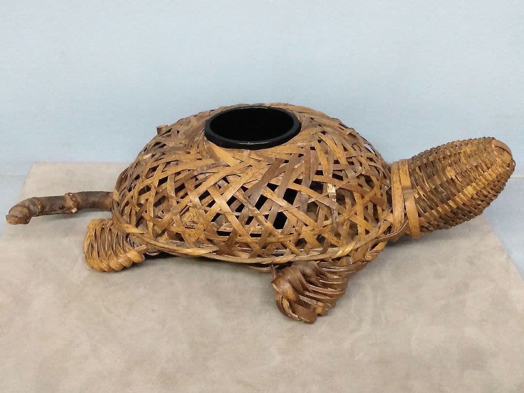 ★希少！　竹細工　竹工芸　【鶴亀】　花生け　天然記念物　虎斑竹/虎竹