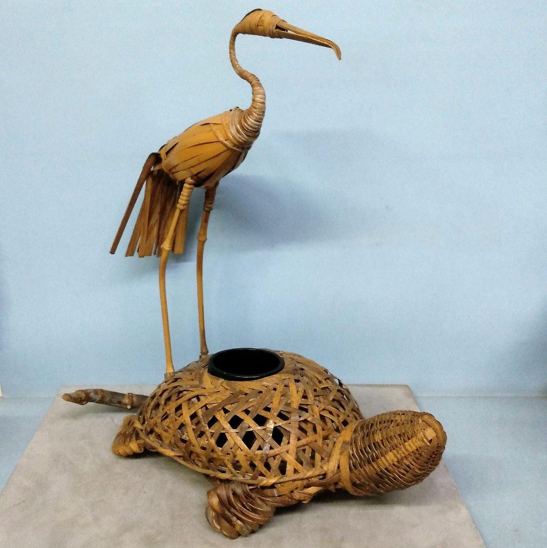 ★希少！　竹細工　竹工芸　【鶴亀】　花生け　天然記念物　虎斑竹/虎竹