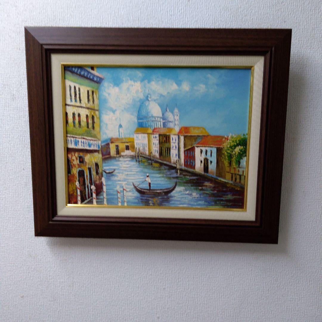 肉質油絵　横　F6　ゴンドラ　ベニス　額装仕上げ品