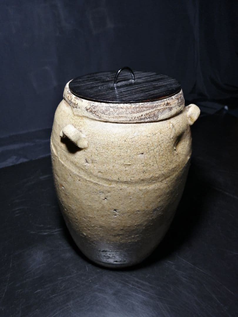【茶道具】時代黄瀬戸壺形水指　枌目蓋　水指83