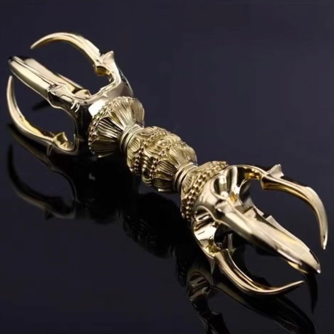 希少　金剛杵　五鈷杵　法具　チベット密教　ビンテージ　バジュラ　仏教美術　黄銅製