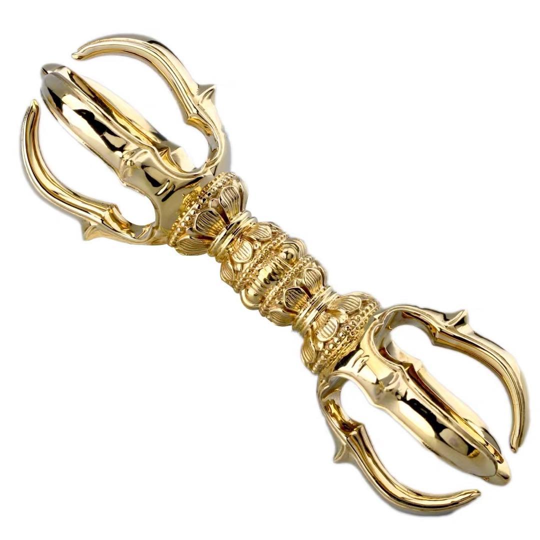 希少　金剛杵　五鈷杵　法具　チベット密教　ビンテージ　バジュラ　仏教美術　黄銅製