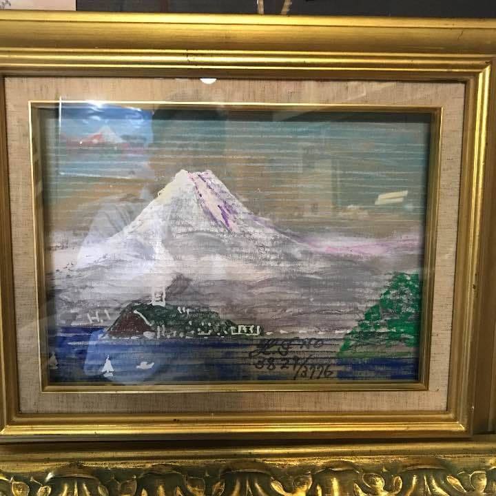 油絵 6号 早朝の富士山と江ノ島 糸川裕志作