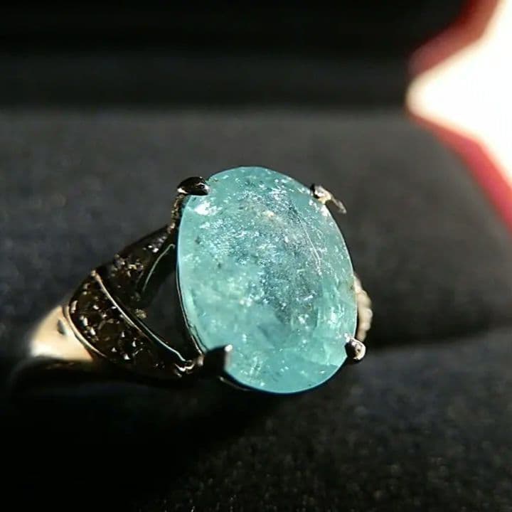 K14 パライバトルマリン 2.04ct ダイヤ付きリング 13号程　刻印有