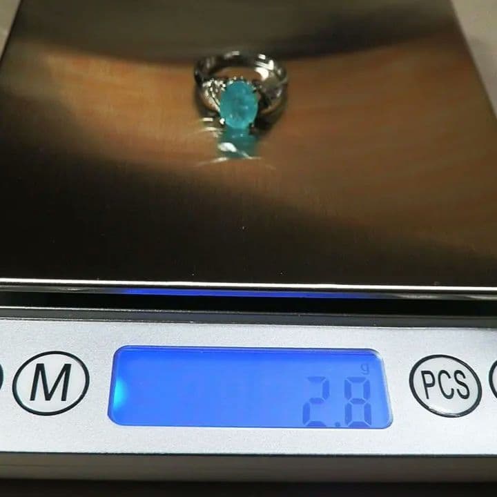 K14 パライバトルマリン 2.04ct ダイヤ付きリング 13号程　刻印有