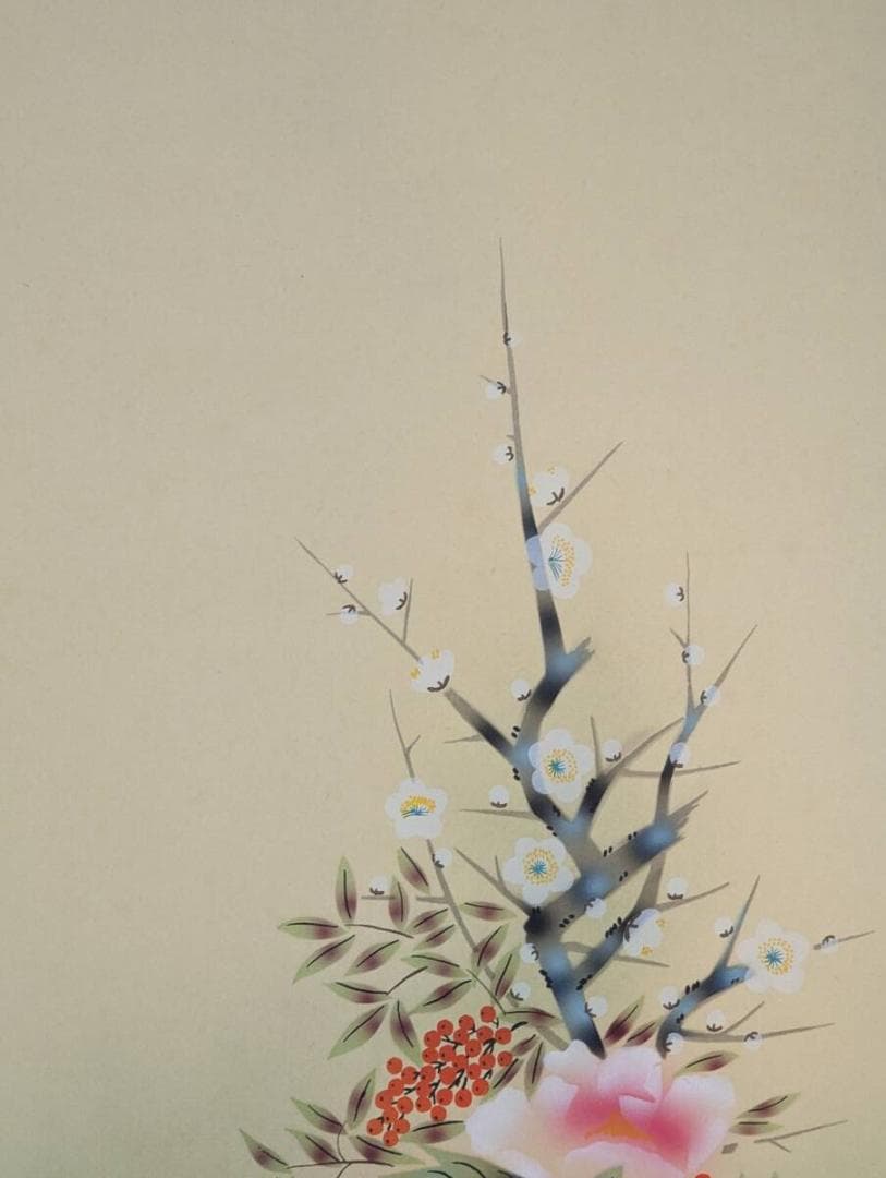 【真作】掛軸　四季花　豪華絢爛な花咲く吉祥掛軸　花の宴　共箱入　T156