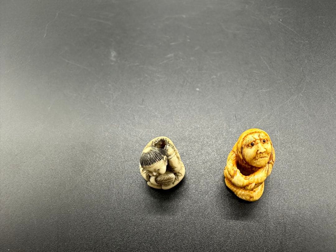 緒締　緒締玉　2点　だるま　天然材質　骨董古美術