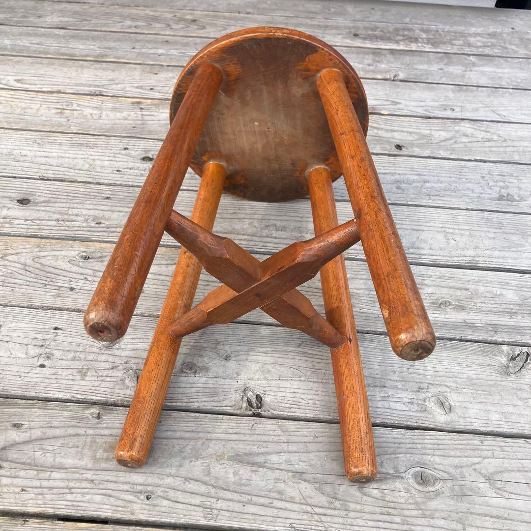 昭和レトロ 古道具 無垢材 丸椅子 スツール 木製椅子 古家具 花台 腰掛け