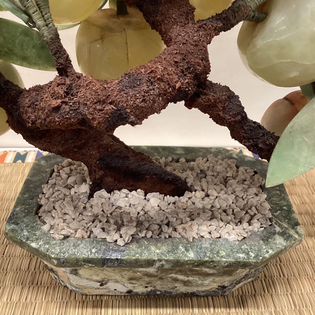 翡翠製 桃の木 置物 約30cm
